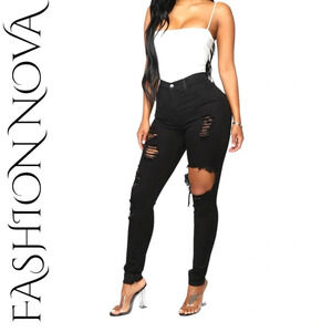 Fashion Nova Black Distressed Skinny Jeans​